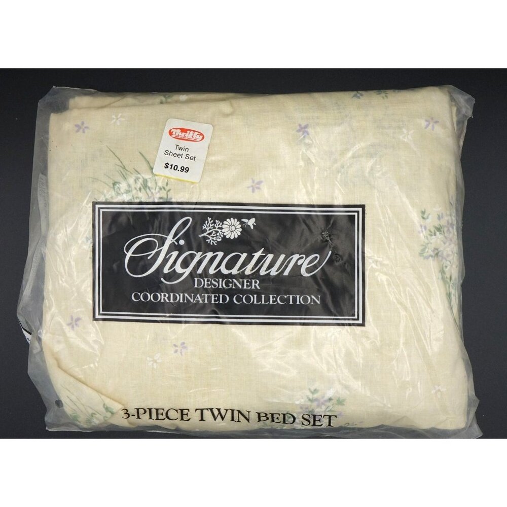 Vintage Signature Designer 3pc Twin Sheet Set Lavender‎ Floral Cotton Poly Blend